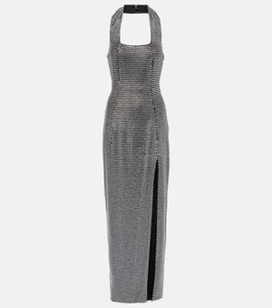 Area Embellished Halterneck Gown - Grey