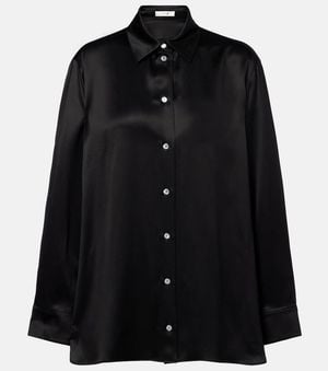 The Row Sisilia Oversized Silk Satin Shirt - Black