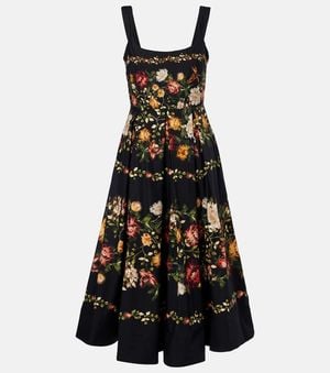 Agua Bendita Alcaparra Floral Cotton Midi Dress - Black