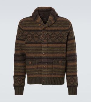 RRL Striped Wool And Cotton Cardigan - Brown