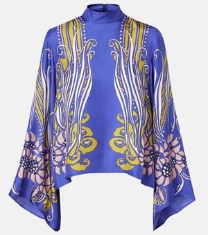La DoubleJ Make An Exit Printed Silk Satin Blouse - Blue