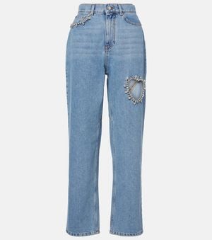 Area Crystal-Embellished Cutout Straight Jeans - Blue