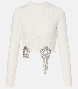 Area Embellished Cotton-Blend Sweater - White