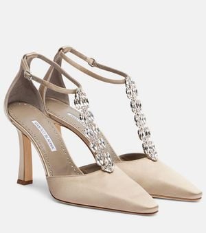 Manolo Blahnik Molara Embellished Satin Pumps - Metallic