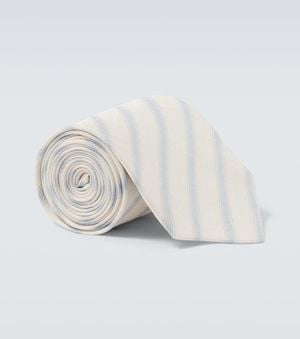 Saint Laurent Striped Silk Tie - White