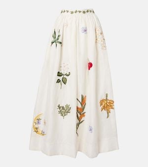 Agua Bendita Tangelo Embroidered Linen Maxi Skirt - White