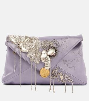 Dries Van Noten Embellished Satin Clutch - Purple