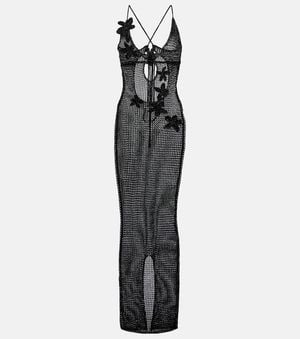 Bananhot Hilsa Open-Knit Lame Maxi Dress - Black