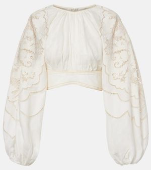 Zimmermann Daylight Embroidered Linen Crop Top - White