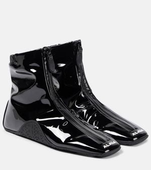Alaïa Sneaker Faux Patent Leather Ankle Boots - Black