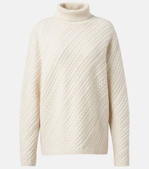 JOSEPH Cable-Knit Wool Turtleneck Sweater - White