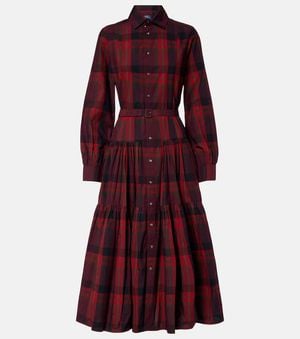 Polo Ralph Lauren Belted Plaid Cotton-Blend Shirt Dress - Red