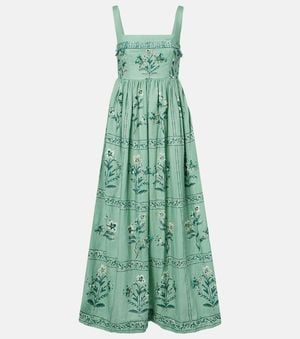 Agua Bendita Barbara Embroidered Linen Maxi Dress - Green