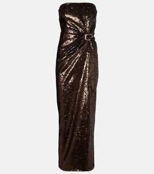 Roland Mouret Gathered Sequined Strapless Gown - Brown