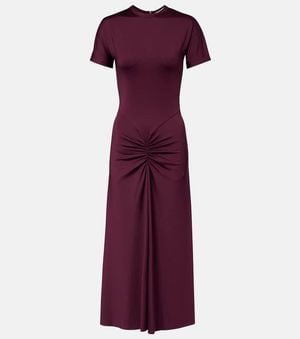 Victoria Beckham Ruched Jersey Midi Dress - Purple
