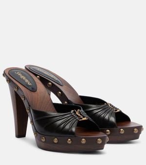 Saint Laurent Babylone 90 Studded Leather Mules - Brown
