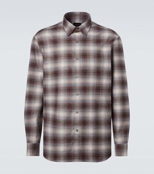 Brioni Checked Cotton Flannel Shirt - Brown