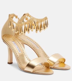 Manolo Blahnik Nicusan 90 Embellished Leather Sandals - Metallic