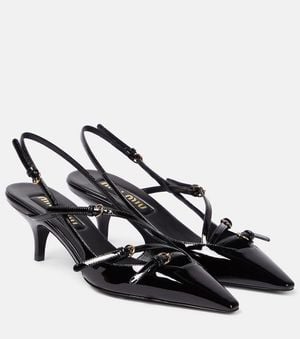 Miu Miu Logo Patent Slingback Pump - Black