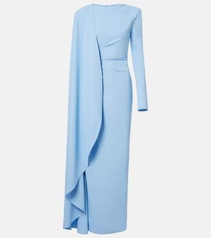 Rachel Gilbert Dion Caped Draped Gown - Blue