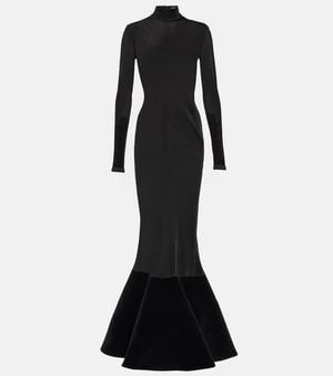 David Koma Flounced Velvet And Jersey Gown - Black