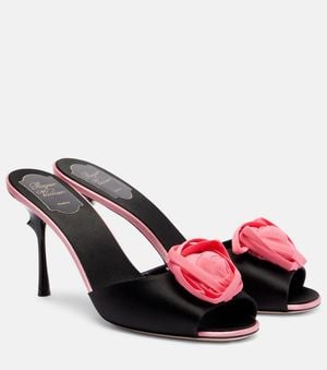 Roger Vivier Rose Vivier 85 Floral Satin Mules - Red