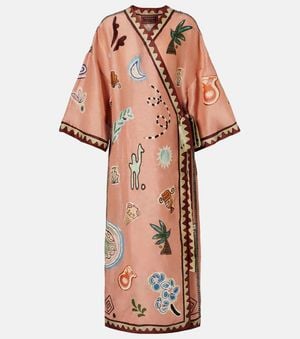 ALÉMAIS Linen And Silk-Blend Wrap Midi Dress - Pink