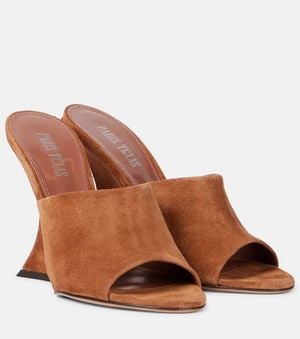 Paris Texas Nina Suede Wedge Mules - Brown
