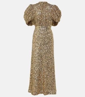 ROTATE BIRGER CHRISTENSEN Sequined Puff-Sleeve Midi Dress - Natural