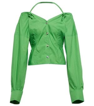Nanushka Tami Cotton Poplin Halterneck Top - Green