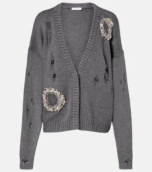 Area Distressed Cotton And Cashmere Cardigan - Gray