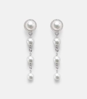 Mikimoto Ohrringe Aus 18Kt Weissgold Mit Diamanten Und Akoyaperlen - Weiß