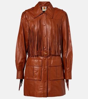 FARM Rio Fringed Leather Jacket - Brown