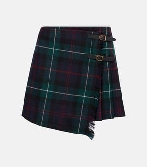 Polo Ralph Lauren Plaid Pleated Wool Twill Wrap Skirt - Blue