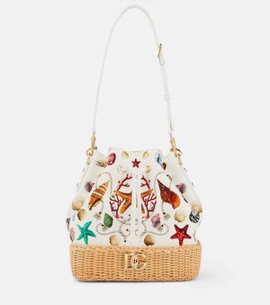 Dolce & Gabbana Bucket-Bag Capri DG aus Canvas mit Raffiabast - Weiß