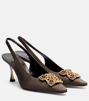 Manolo Blahnik Cupida 70 Embellished Satin Slingback Court Shoes - Brown