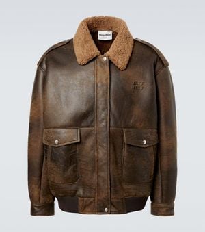 Miu Miu Blouson Aus Leder Mit Shearling - Braun