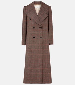Chloé Checked Double-Breasted Virgin Wool Coat - Brown