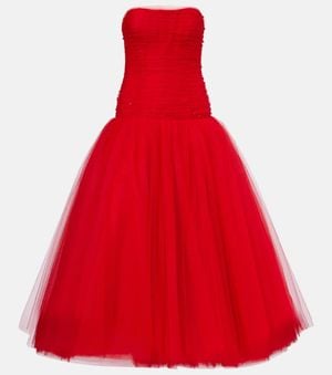 Carolina Herrera Embellished Strapless Tulle Gown - Red