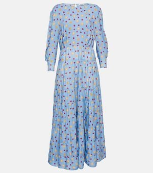 RIXO London Kristen Tiered Printed Voile Maxi Dress - Blue