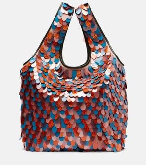 Dries Van Noten March Large Leather-Trimmed Sequined Tote Bag - Red