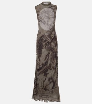 Acne Studios Vestido Largo De Malla Estampado - Gris