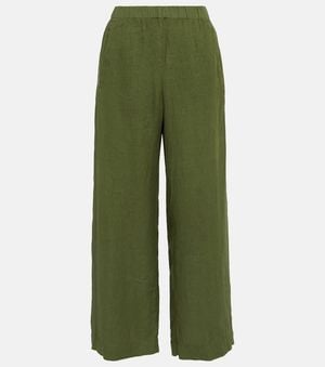 Velvet Lola High-Rise Wide-Leg Linen Pants - Green