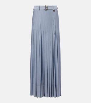 Burberry Belted Pleated Maxi Skirt - Blue