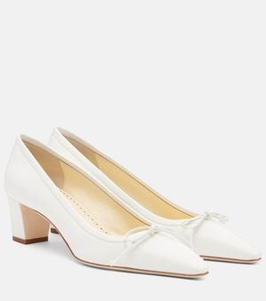 Manolo Blahnik Martebal 50 Bow-Detail Leather-Trimmed Pumps - White