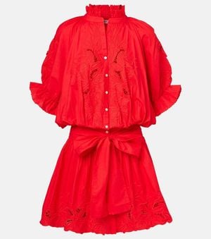 Juliet Dunn Broderie Anglaise Cotton Poplin Minidress - Red