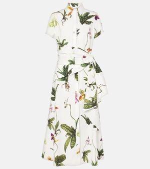 Oscar de la Renta Orchid Gathered Poplin Midi Dress - White