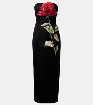 LEO LIN Rayna Floral-Applique Midi Dress - Black
