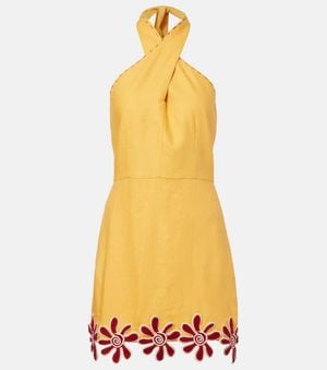 Cala De La Cruz Veneta Floral-Applique Linen Minidress - Yellow
