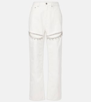 Area Crystal-Embellished Cutout Straight Jeans - White